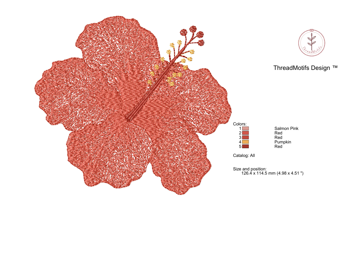 Hibiscus flower embroidery design size and hoop guide